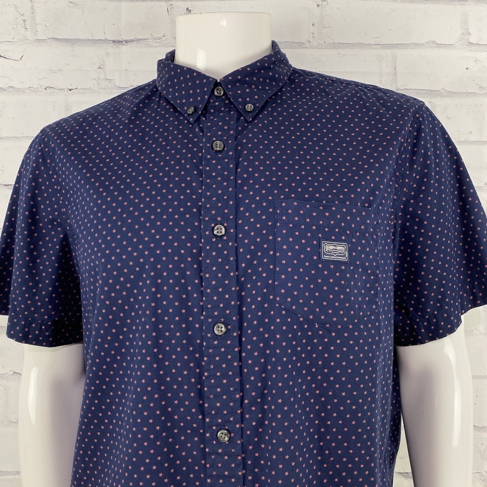 Denim & Supply Ralph Lauren Shirt Men's Large Short Sleeve Blue Stars Print